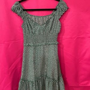 green polkadot sun dress